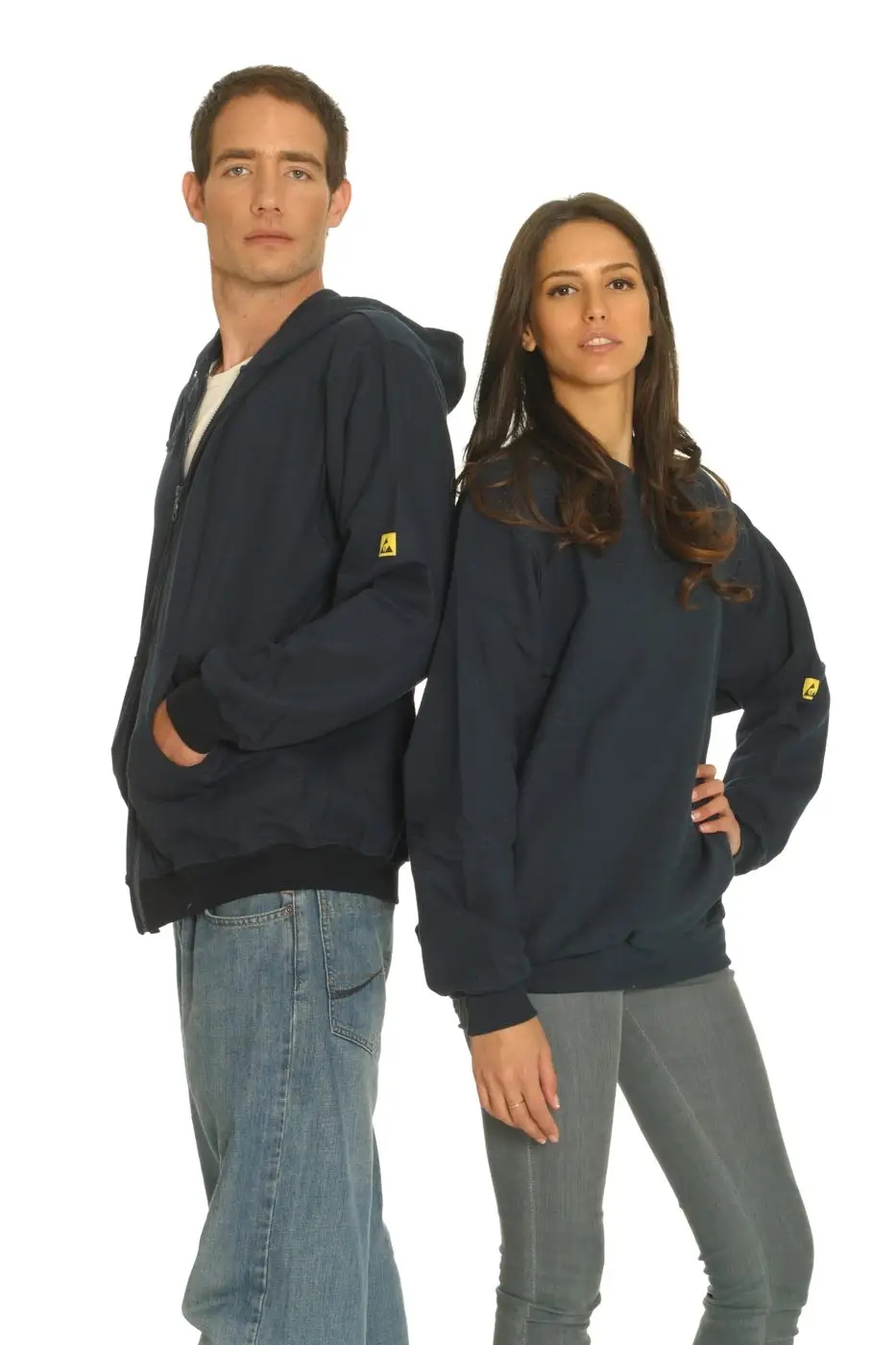 Schwarze ESD-Zip-Jacke, Studiofoto aus dem Katalog.