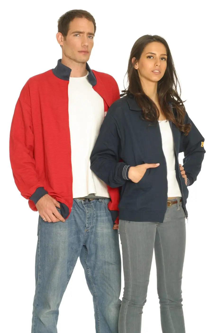 Dunkle ESD-Zip-Jacke, Studiofoto aus dem Katalog.