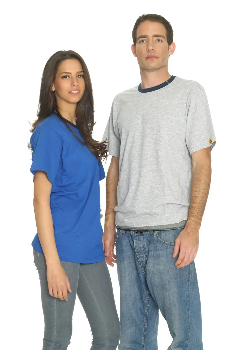 Grey ESD T-shirt, studio catalogue photograph.